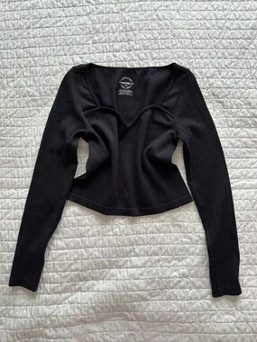 One Step Ahead Black Ribbed V-Neck Long Sleeve Top